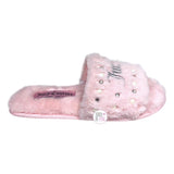 Juicy Couture Ladies Q-Blush Pink Gyanna Pearl & Crystal Bling Faux Fur Slide Slippers