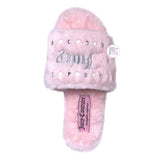 Juicy Couture Ladies Q-Blush Pink Gyanna Pearl & Crystal Bling Faux Fur Slide Slippers