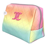 Juicy Couture Ombre Pastel Rainbow Faux Quilted Leather Zip Travel Cosmetics Makeup Bag