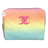 Juicy Couture Ombre Pastel Rainbow Faux Quilted Leather Zip Travel Cosmetics Makeup Bag