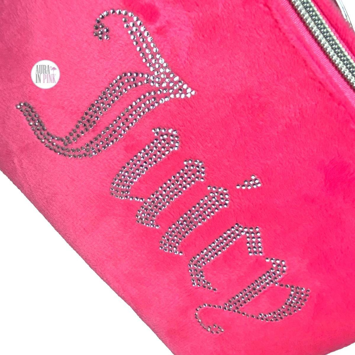 Juicy Couture Pink Velour Rhinestone Bling Emblem Median Zip 