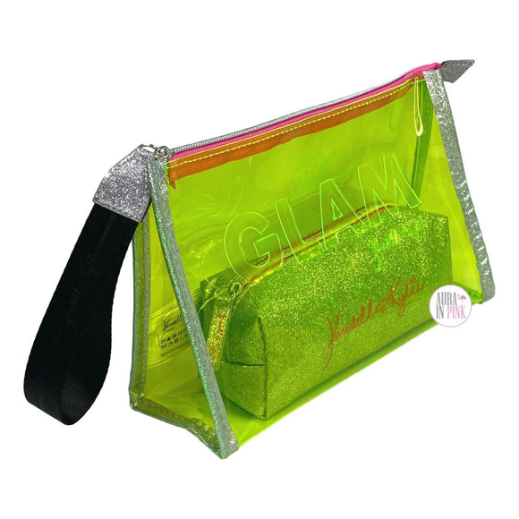 Kendall + Kylie Glam Transparent Neon Dual Beauty Cosmetics Zip Bags Set