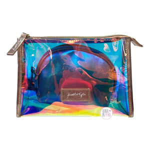 Kendall + Kylie Iridescent Rose Gold Transparent Dual Beauty Cosmetics Zip Bags Set