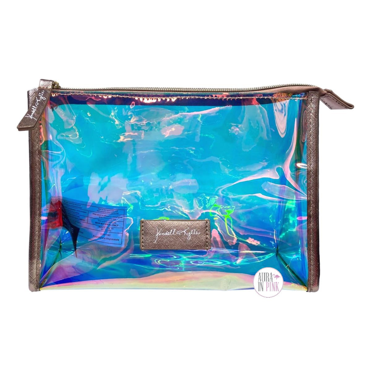 Kendall Kylie Iridescent Rose Gold Transparent Dual Beauty Cosmetics Zip Bags Set