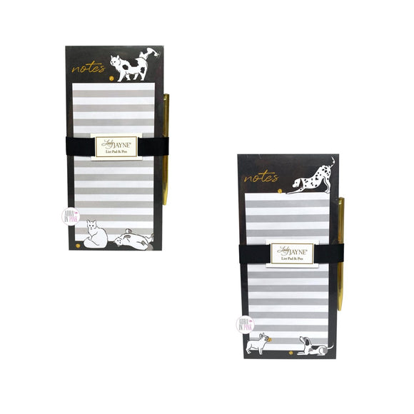 Lady Jayne Cat & Dog Magnetic List Notepads w/Gold Pens Sets