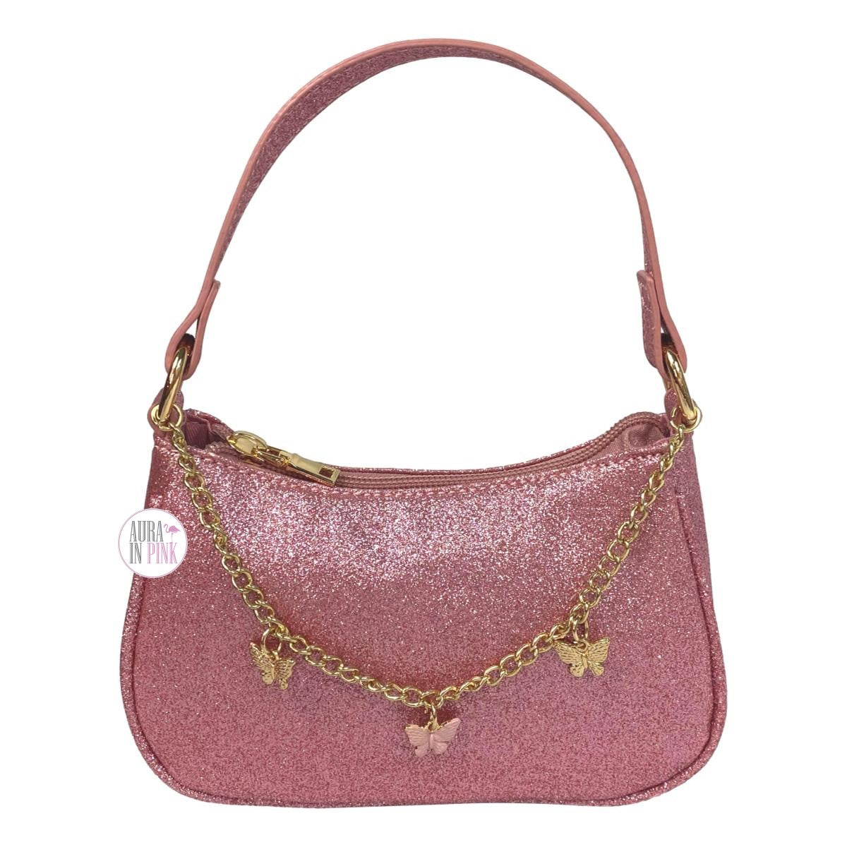Like Dreams Kids Blush Pink Glitter Gold Chain Butterflies Handbag Pur Aura In Pink Inc