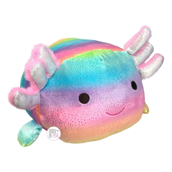 Linzy Toys Smoochy Pals Super Soft Plush Large Silver Speckled Pastel Rainbow Axolotl