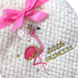 Pink Flamingo Little Princess Embroidered Ivory Waffle Plush Cozy Baby Blanket Throw 30" X 40"