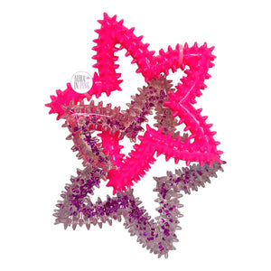 Macbeth Collection Puptown Chic Neon Pink & Purple Diamond Bling Clear Spikey Stars Rubber Teether Dog Toy