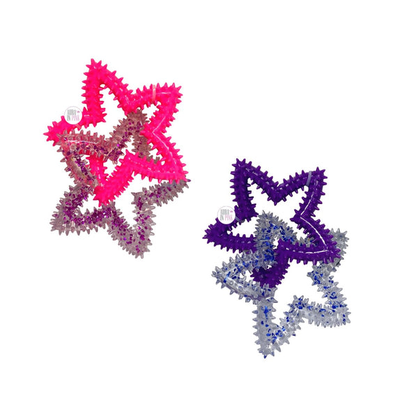 Macbeth Collection Puptown Chic Neon Pink & Purple Diamond Bling Clear Spikey Stars Rubber Teether Dog Toy