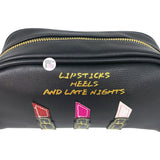 Madison West Bags Lipstick Heels And Late Nights Faux Black Leather Clutch/Cosmetics Zip Bag