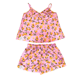 Maree Maree Ladies Yellow Lemon Pink Satin Tank Top & Shorts Sleepwear Set