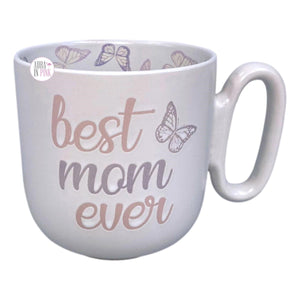 Market Finds Keramik-Kaffeetasse mit geprägtem Motiv „Best Mom Ever“ in Pastellfarben mit Schmetterlingen