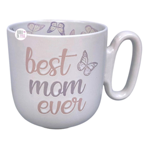 Market Finds Debossed Best Mom Ever Pastel Butterflies Ceramic Coffee Mug