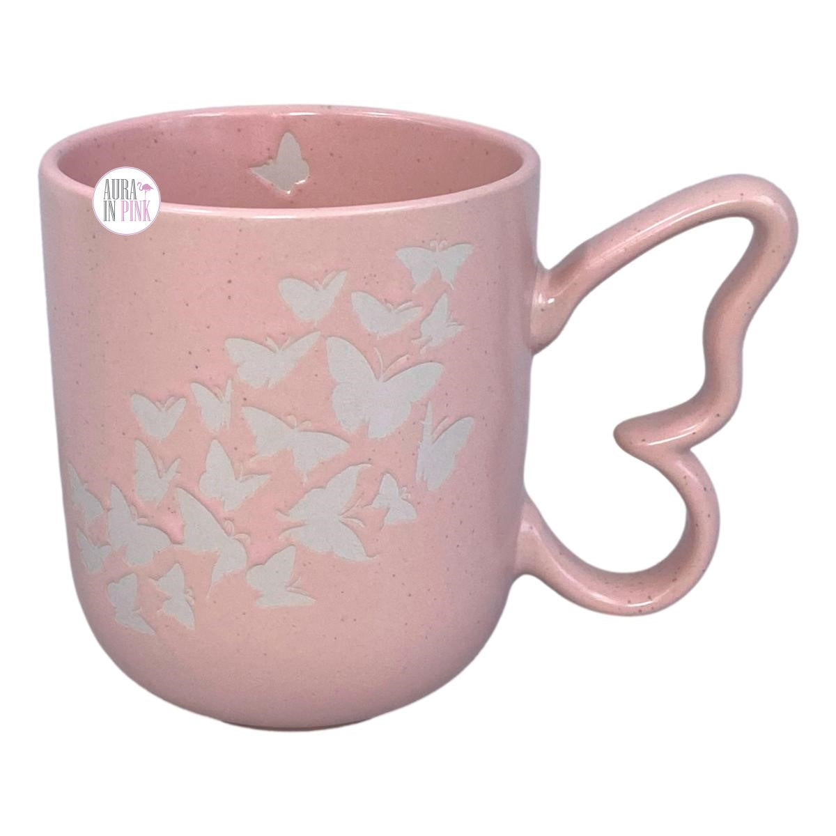 Market Finds Debossed Butterflies Speckled Pastel Pink Butterfly Wings  Handle Ceramic Coffee Mug