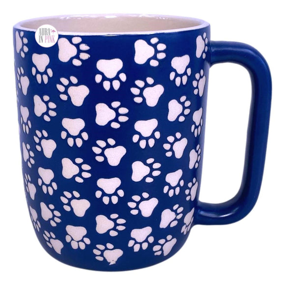 Market Finds Debossed Ivory Paw Prints Navy Blue Ceramic Coffee Mug