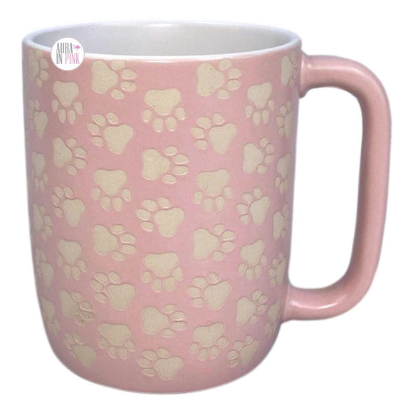 Market Finds Debossed Ivory Paw Prints Pastel Pink Ceramic Coffee Mug