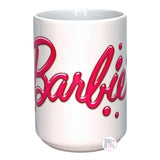 Mattel Licensed Barbie Pink Scripted Gel Splatter White Large Ceramic Coffee Mug