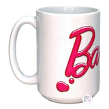 Mattel Licensed Barbie Pink Scripted Gel Splatter White Large Ceramic Coffee Mug