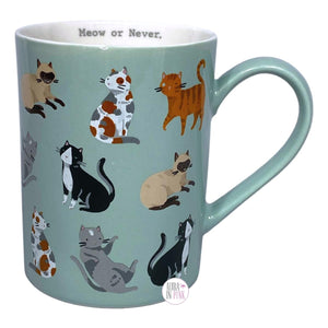 Meow Or Never Variety Cat Breeds Aqua Green New Bone China Coffee Mug