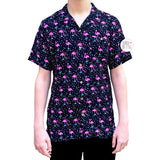 Molokai Surf Vintage Black Retro Pink Flamingos & Triangles Men's Button Down Short-Sleeved Shirt