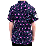 Molokai Surf Vintage Black Retro Pink Flamingos & Triangles Men's Button Down Short-Sleeved Shirt