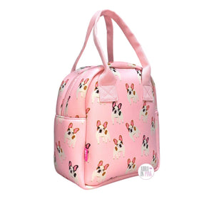 Mytagalongs Frenchie French Bulldogs Pink Neoprene Insulated Lunch Tote Bag