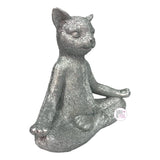 Namaste Yoga Cat Sparkling Silver Resin Statue Décor