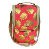 Natural Elements Contemporary Living Gold Palm Leaves Coral & Tan XL Insulated Wine Bottle Carrier Cooler Lunch Tote Bag w/Bonus Folding Corkscrew
