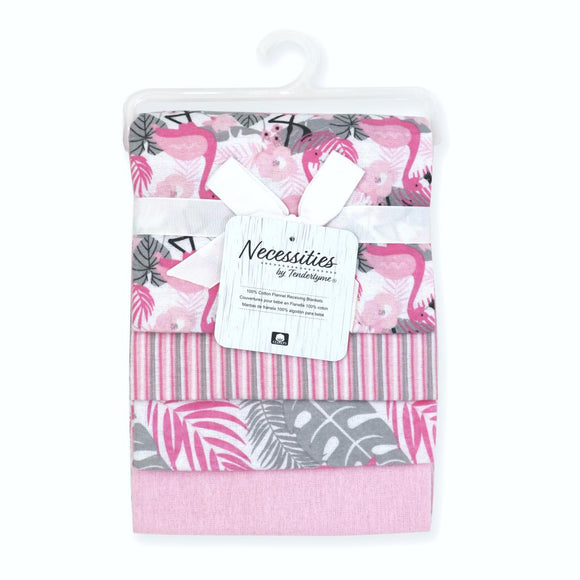 Necessities By Tendertyme Tropical Pink Flamingos 4-Pc Receiving Blanket Set