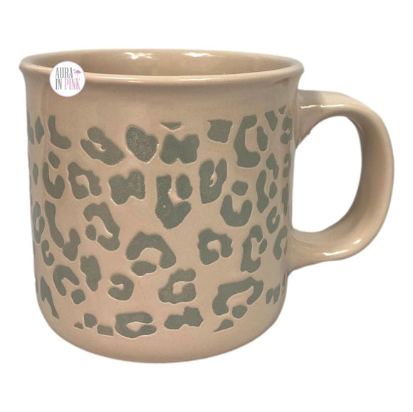 Nicole Miller NY Fierce Debossed Leopard Print Blush Pink & Grey Large Ceramic Coffee Mug