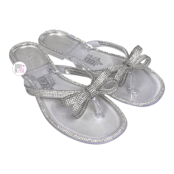 Nicole Miller New York Transparent Jelly Bling Bow Ladies Sandals