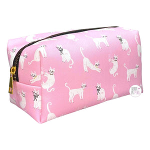 OCS Designs Little Kitties White Cats Pink Beauty Bag Zip Case