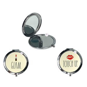 OCS Designs Rae Dunn Compact Mirrors - Lipstick Glam & Kiss Print Touch Up