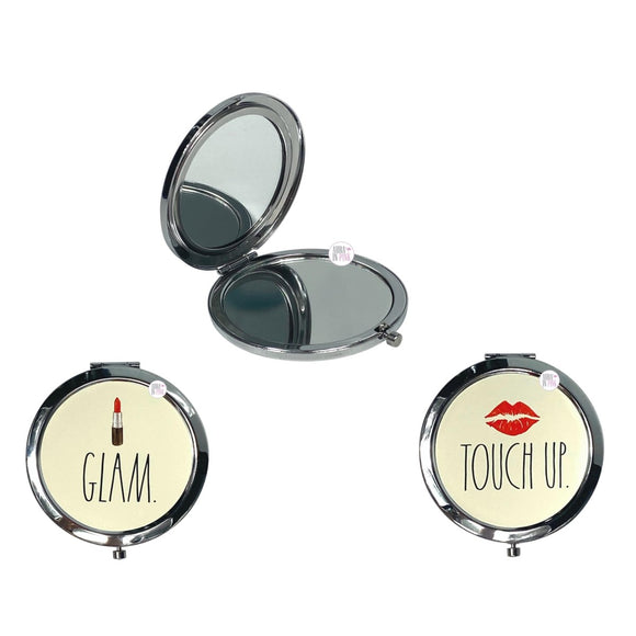OCS Designs Rae Dunn Compact Mirrors - Lipstick Glam & Kiss Print Touch Up