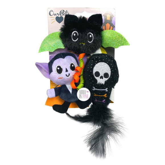 OurPets Dracula's Lair Halloween 3-Pc Crinkle Plush Catnip Cat Toy Set