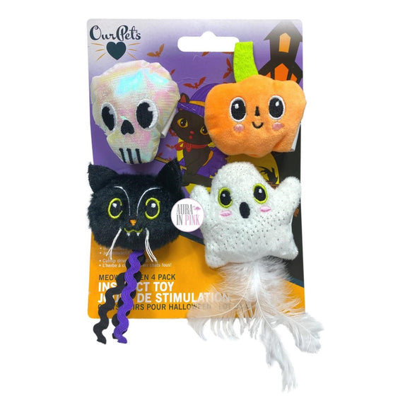 OurPets Meowloween Halloween 4-teiliges Katzenspielzeug-Set aus knisterndem Plüsch mit Katzenminze