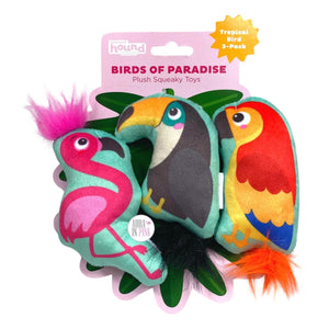 Outward Hound Birds Of Paradise 3er-Pack tropische quietschende Plüsch-Hundespielzeuge