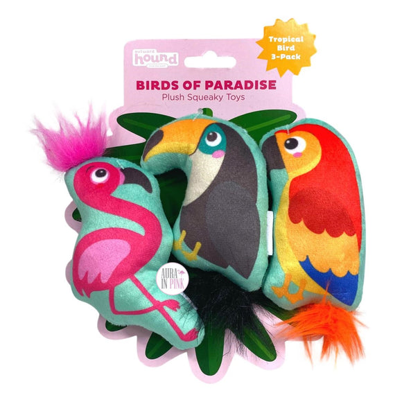 Outward Hound Birds Of Paradise 3-Pack Tropical Squeaky Plush Dog Toys