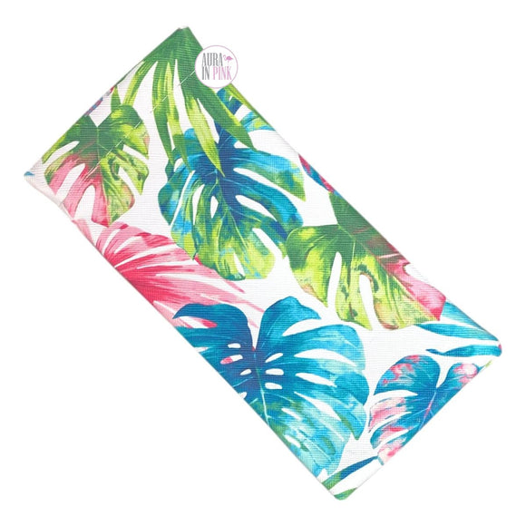 Pastel Pink, Green & Blue Monstera Deliciosa Jungle Leaves Snap Close Soft Pouch Eyeglasses Case