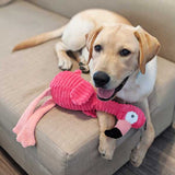 Patchwork Pet Pink Flamingo Snuggler Ribbed Dangler Squeaky Plush Dog Toy