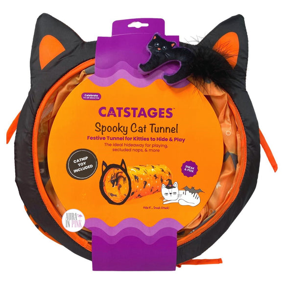 Petstages Catstages Halloween Spooky Cat Tunnel w/Black Cat Feathered Plush Catnip Toy