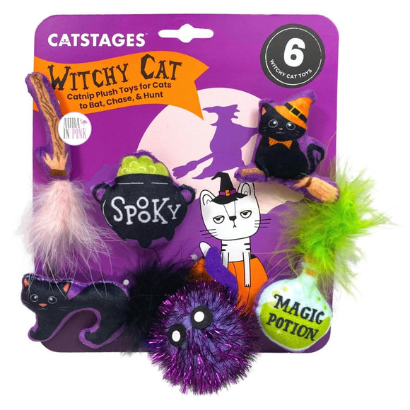 Petstages Catstages Witchy Cat Halloween Themed 6-Pc Catnip Plush Cat Toy Set