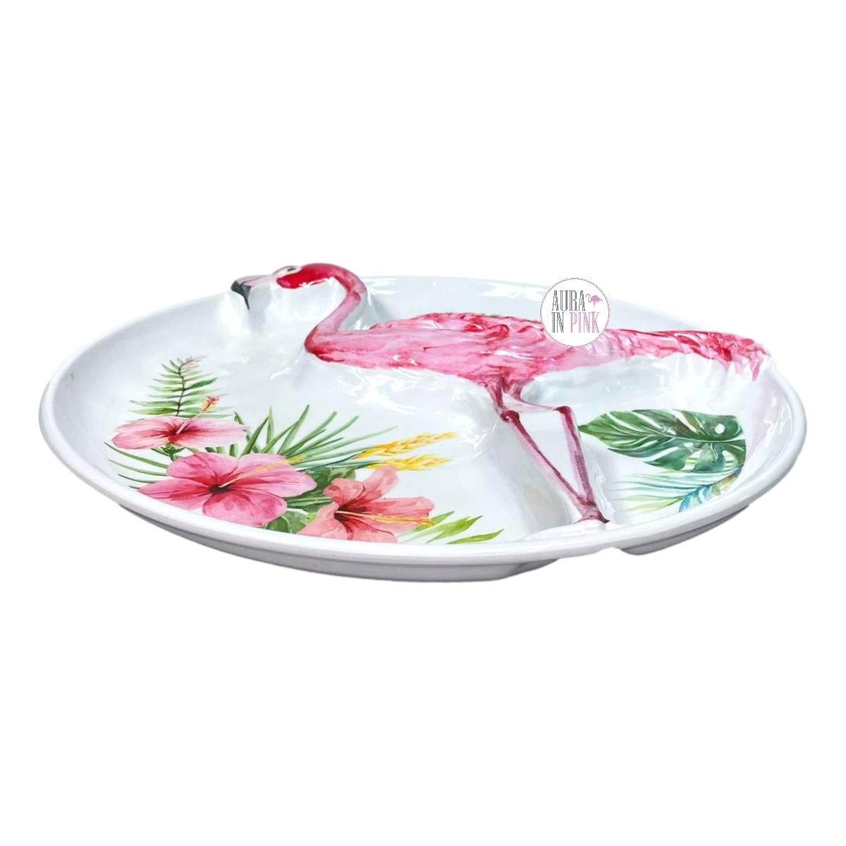 Pink Flamingo Tropical Foliage Hibiscus Floral 3-Part Round