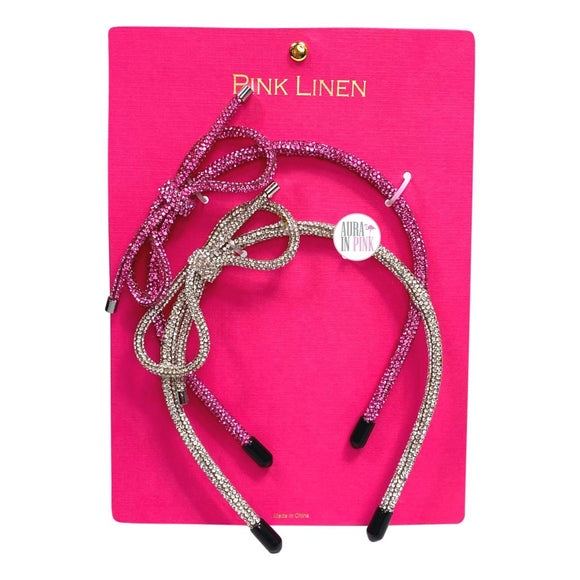 Rosa Haarbänder aus Leinen mit Strasssteinen und glitzernden Kristallen, transparent und rosa Schleife, 2er-Set
