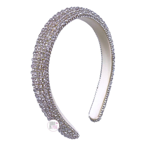Piper K Sparkling Silver Rhinestone Crystal Bling Thick Headband