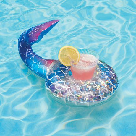 Schwimmender, aufblasbarer Getränkehalter für den Pool mit Meerjungfrauenschwanz und Glitzer