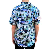 Point Zero Traveler 4-Way Stretch Dry Edition Black Palm Trees Blue Green Watercolor Men's Button-Down Short-Sleeve Shirt