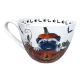 Portobello By Design Kaffeetasse mit Halloween-Mops und Kürbis-Mops, weißes Porzellan