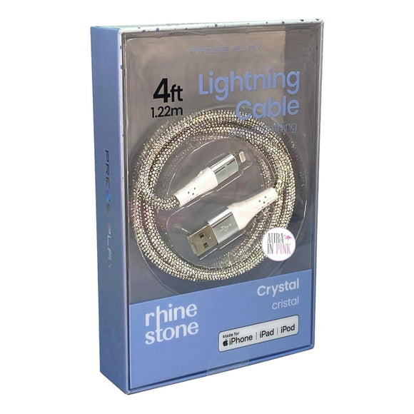 Press Play Crystal Rhinestone Bling 4ft iPhone Lightening To USB Cable